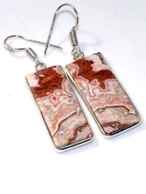 Mexican Crazy Lace Agate 925 Sterling Silver Handmade Drop Dangle Earrings